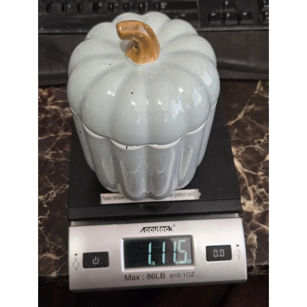 10 Strawberry Street Blue Speckled Ceramic Pumpkin‎ Shaped Canister Jar Fall